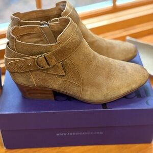 New with box-Clarks Tan Ankle Booties with Suede Finish and Strap Detail